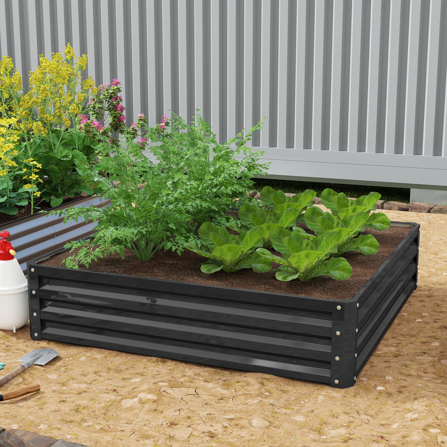 432L Square Raised Garden Bed Box with Weatherized Steel Frame