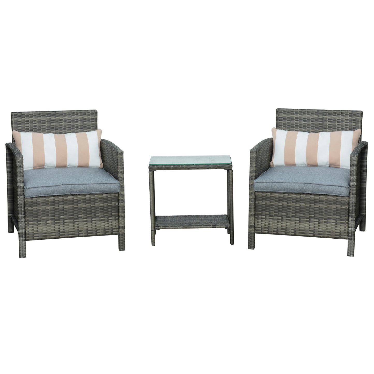 3 Pieces Rattan Bistro Set, Wicker Garden Furniture Set