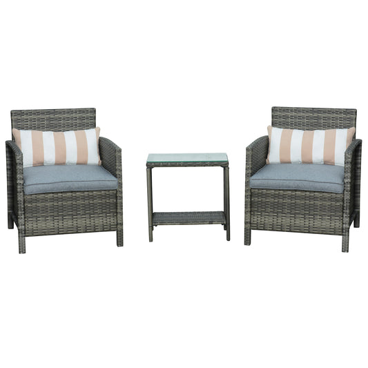 3 Pieces Rattan Bistro Set, Wicker Garden Furniture Set