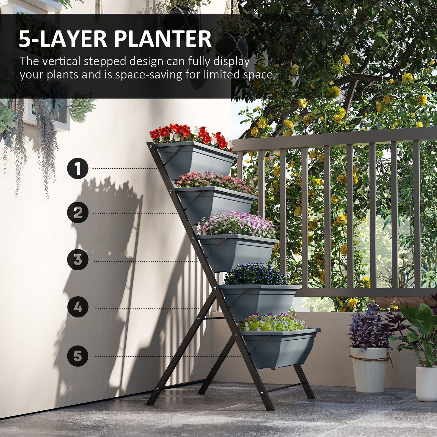 5-Tier Raised Garden Bed, Vertical Ladder Plant Stand