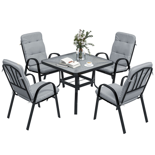 5 Pieces Outdoor Square Garden Dining Set w/ Tempered Glass Dining