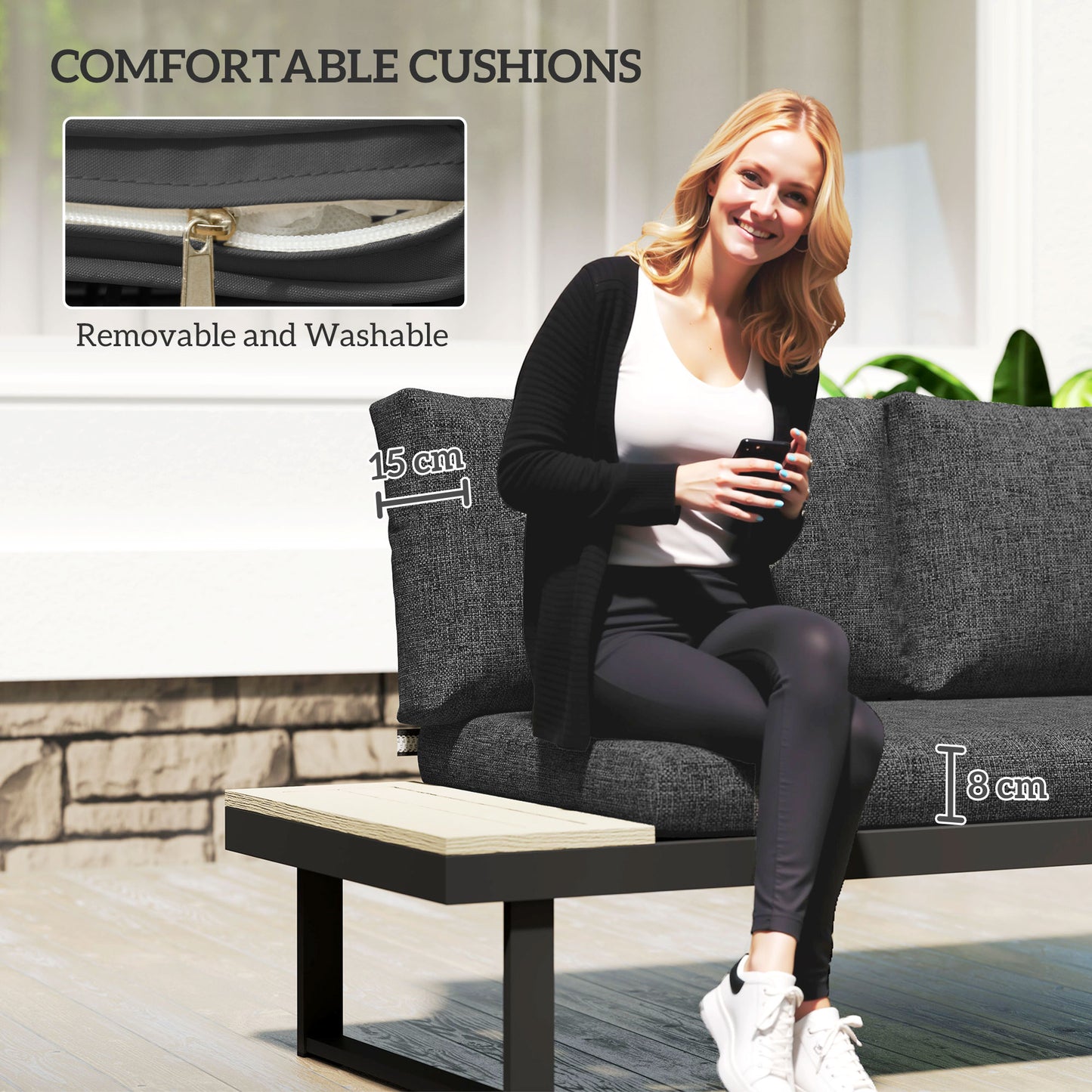 4 Seater L Shaped Aluminium Sectional Garden Furniture Set