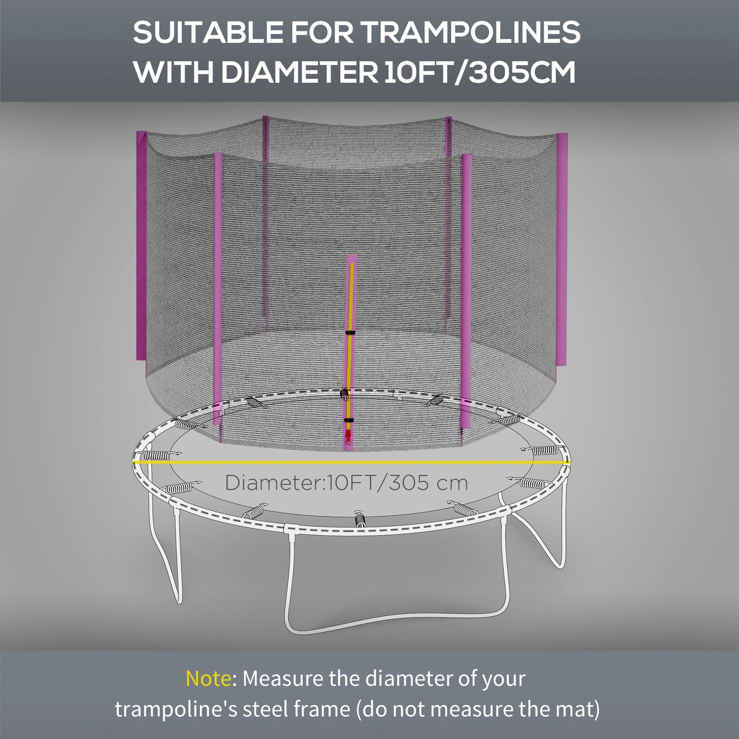 10ft Trampoline Net Replacement with 6 Plastic Pole Covers