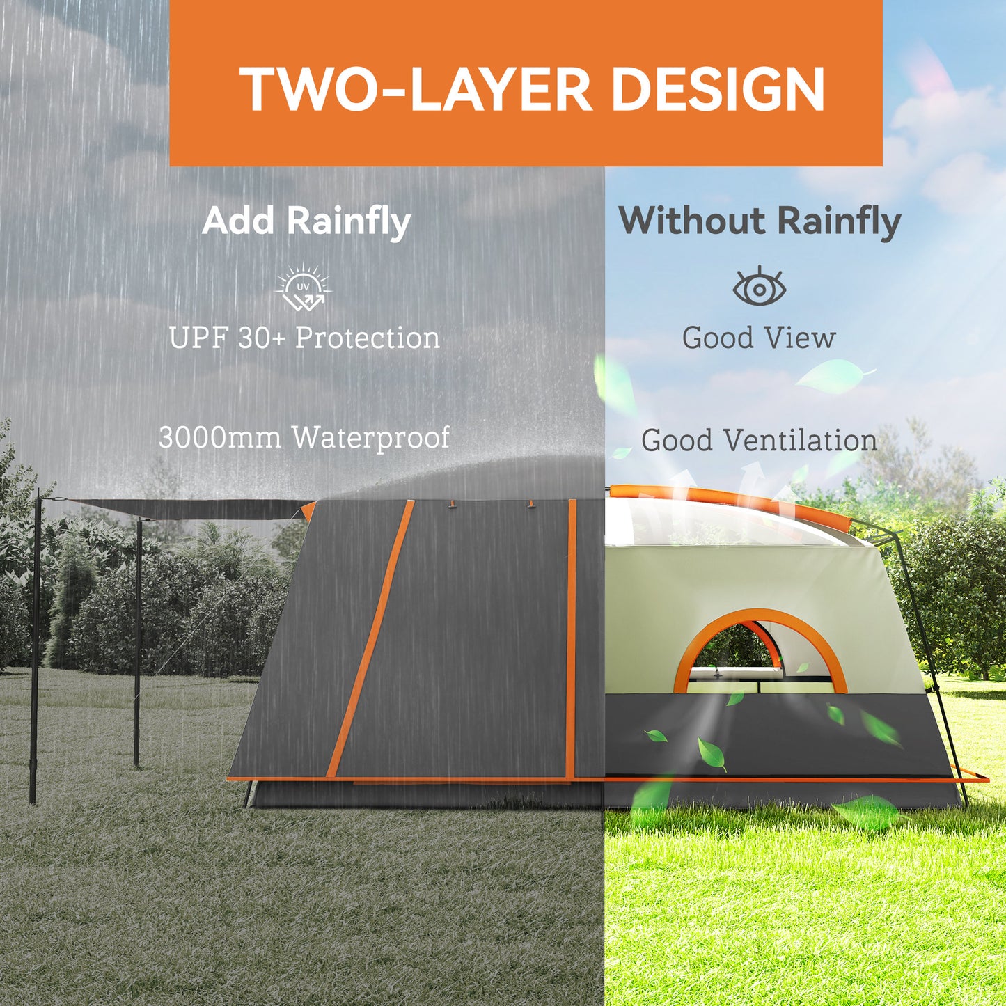 5 Man Camping Tent, Double Layer Tunnel Tent with Porch