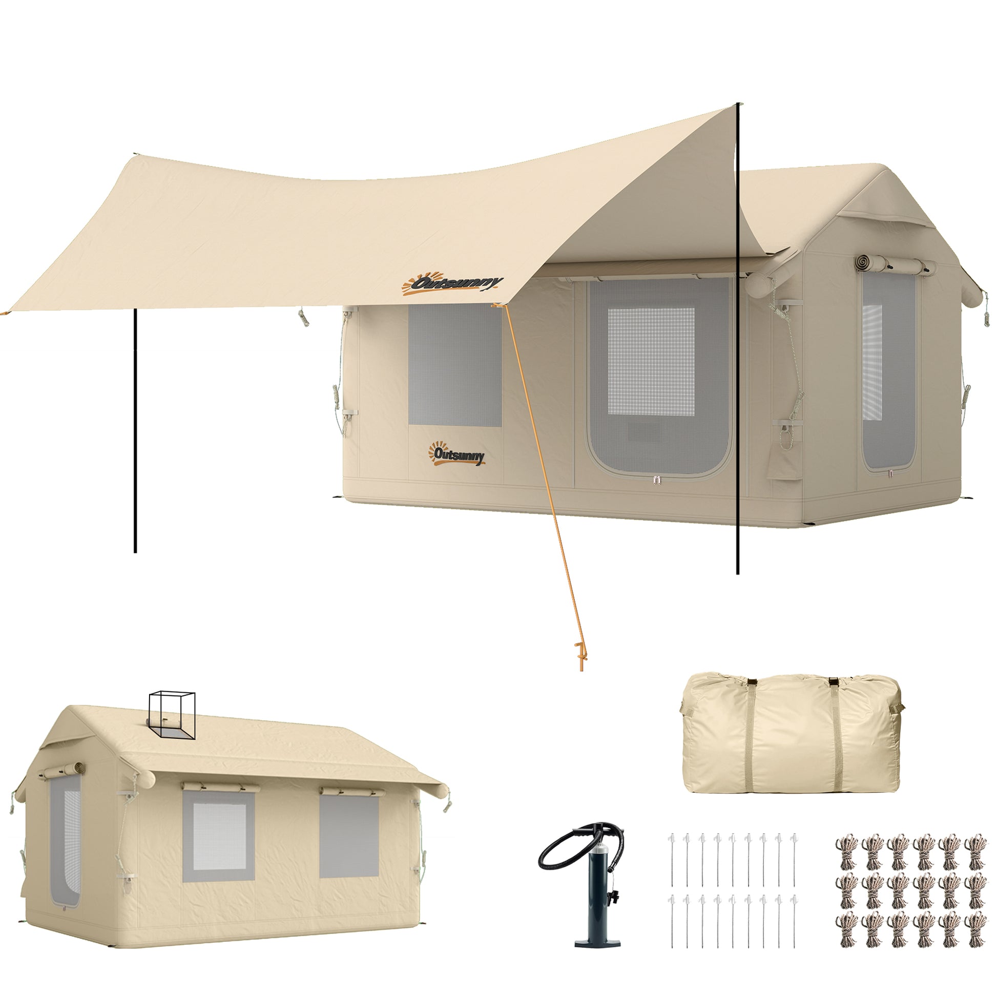 Inflatable Tents Waterproof Glamping Tent with Stove Jack