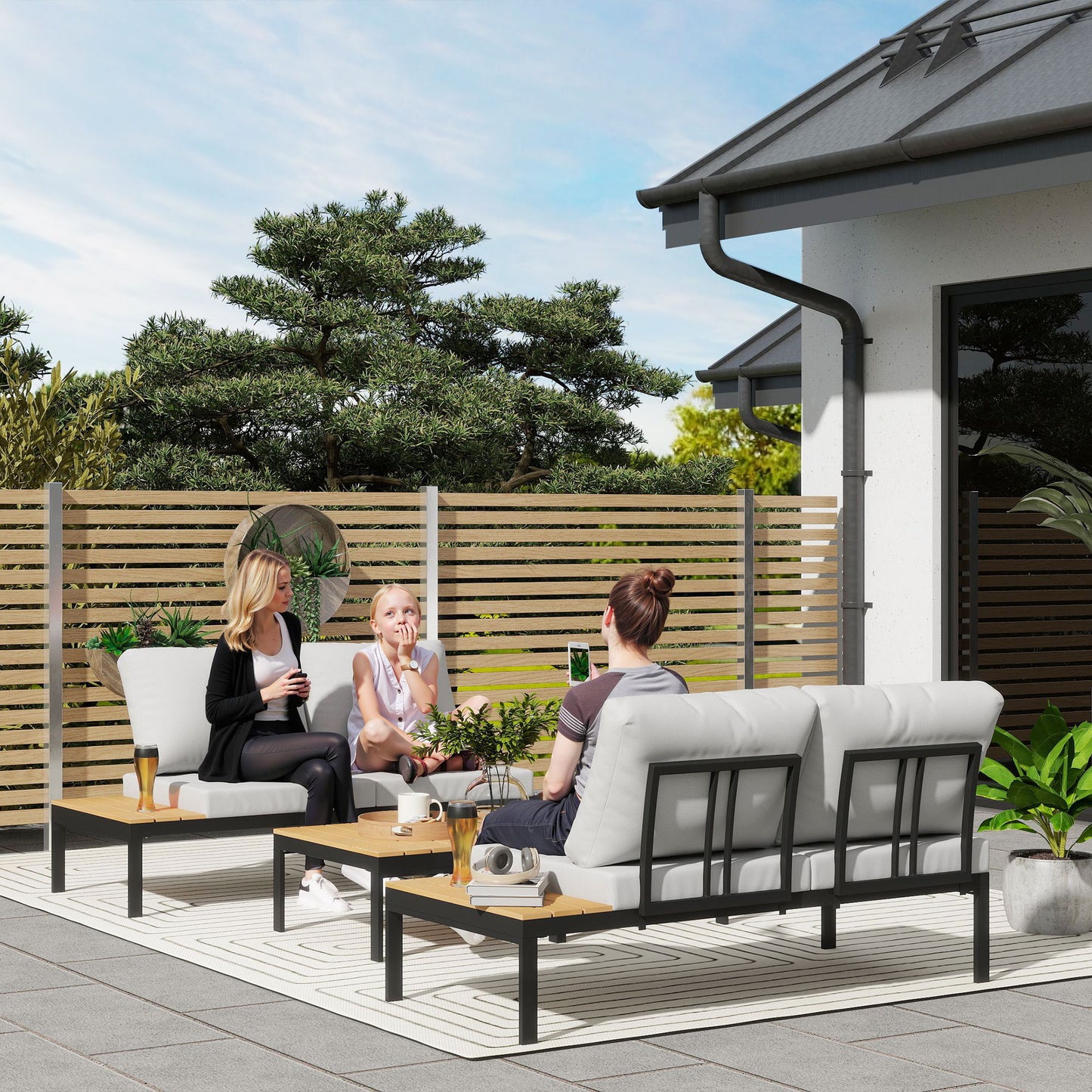 Four-Piece Garden Corner Sofa Set with 2 Loveseats