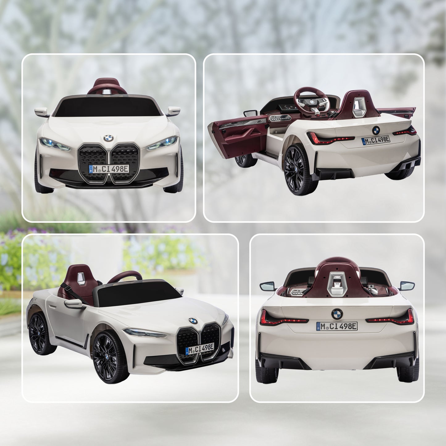 BMW i4 Licensed 12V Kids Electric Ride-On Car, White, Red and