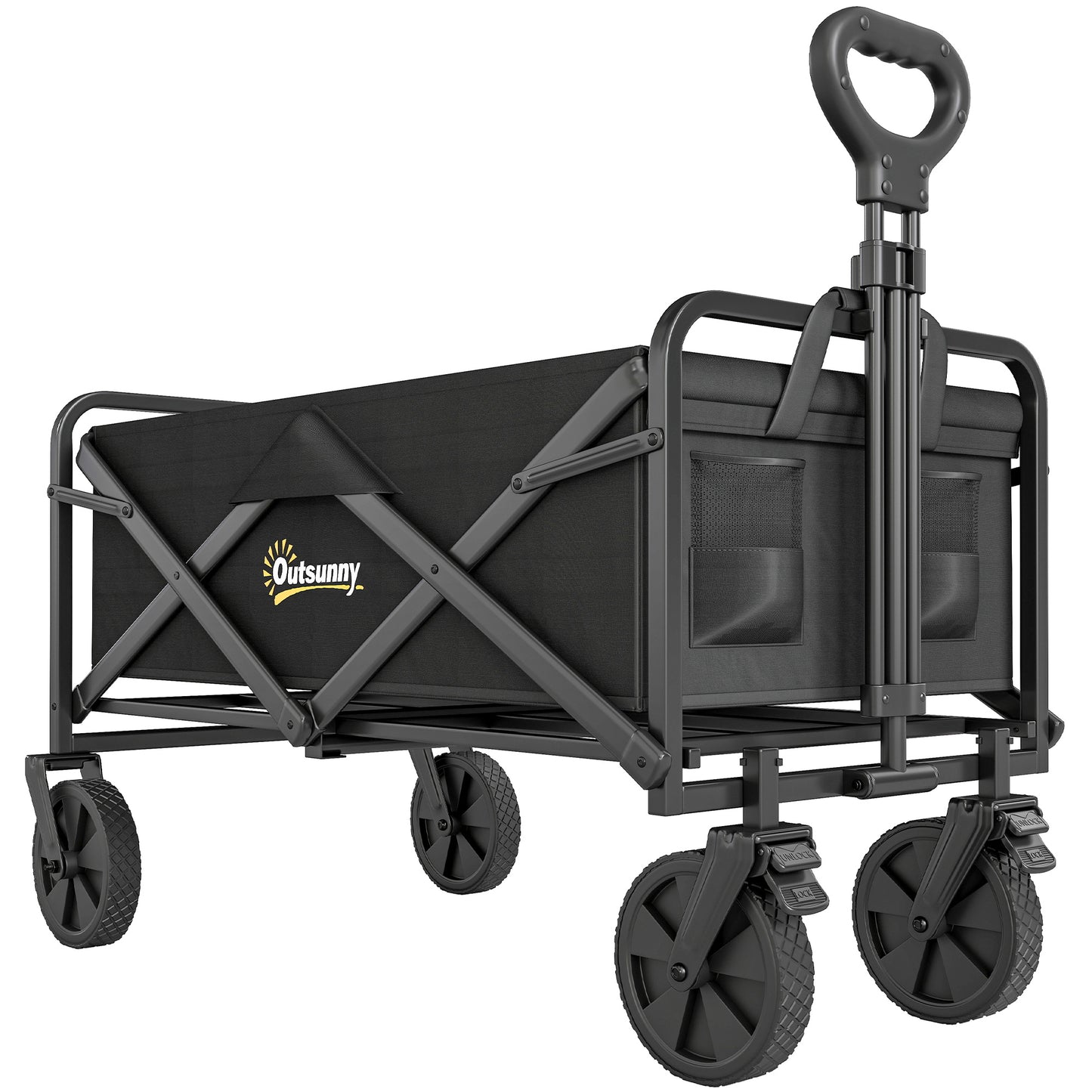 Folding Steel Frame Garden Storage Cart, with Wheels and Handle