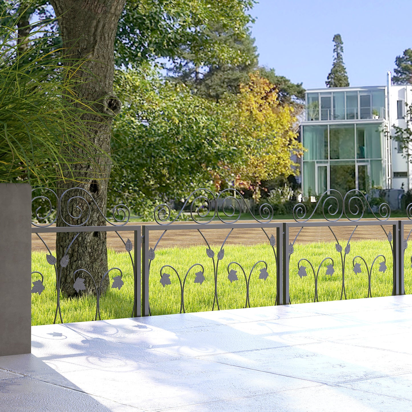 Set of Four 57cm Leaf Scroll Metal Fence Panels