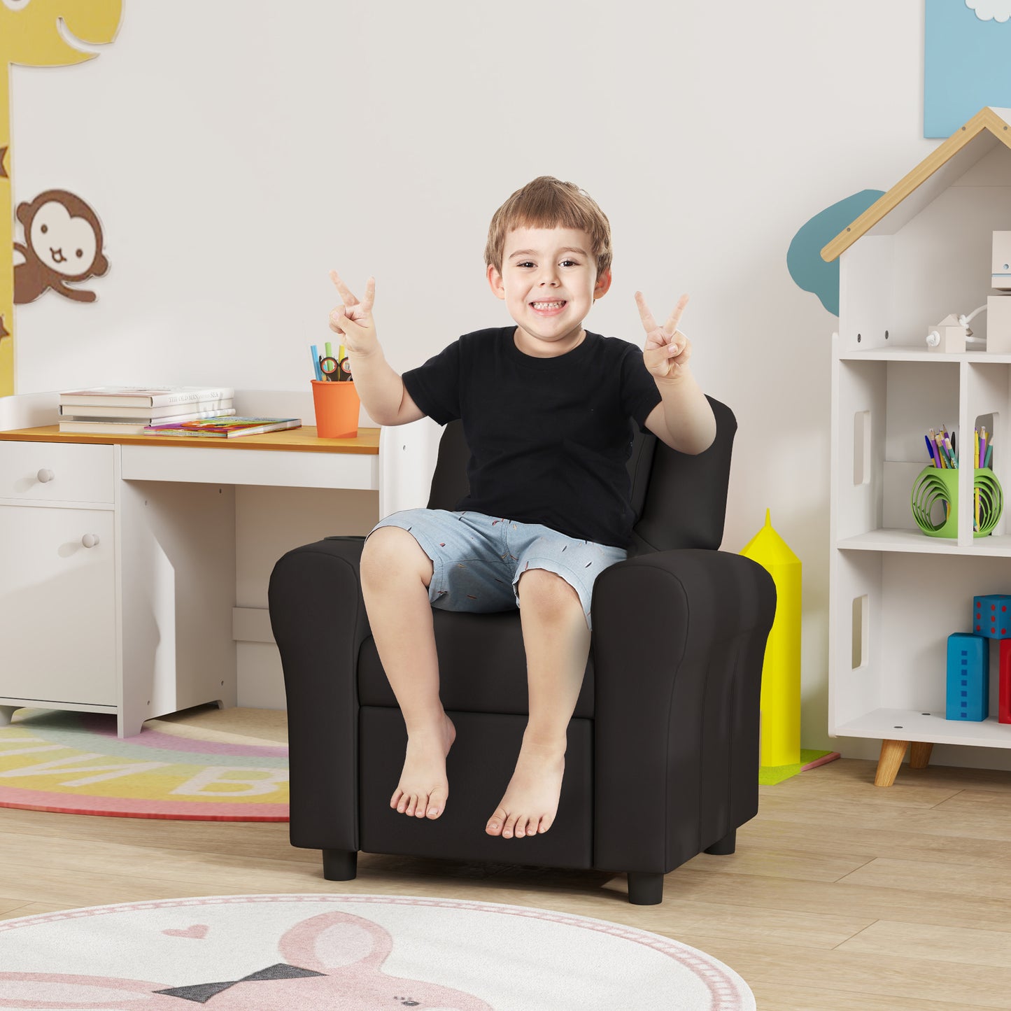 Kids Recliner Chair, PU Leather with Adjustable Backrest, Footrest