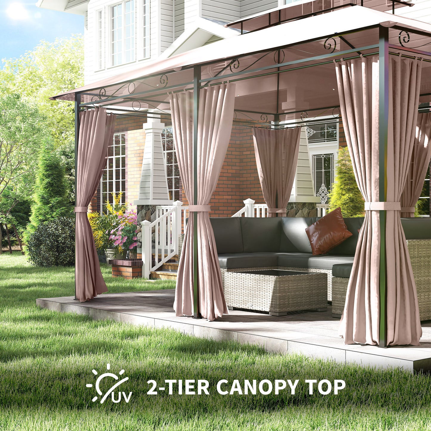 4m x 3(m)Garden Gazebo, Double Roof Outdoor Gazebo Canopy Shelter (1)