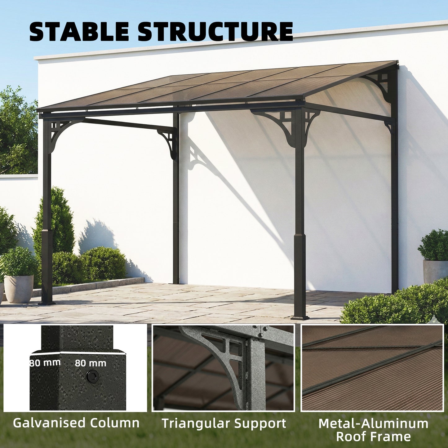 3 x 2.87 m Metal Lean-to Pergola
