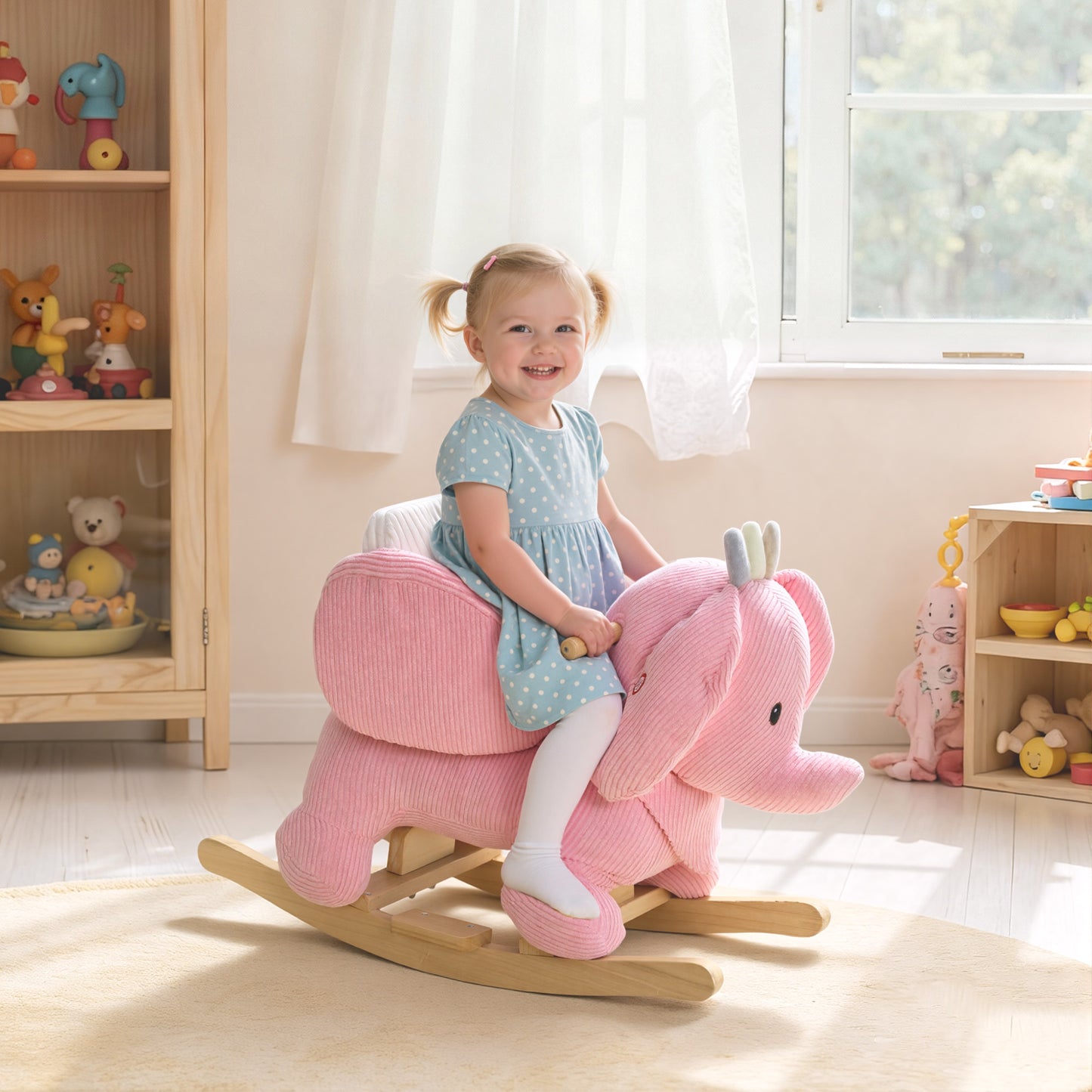 Kids Rocking Horse, Baby Ride on Elephant Rocker with Safety Belt