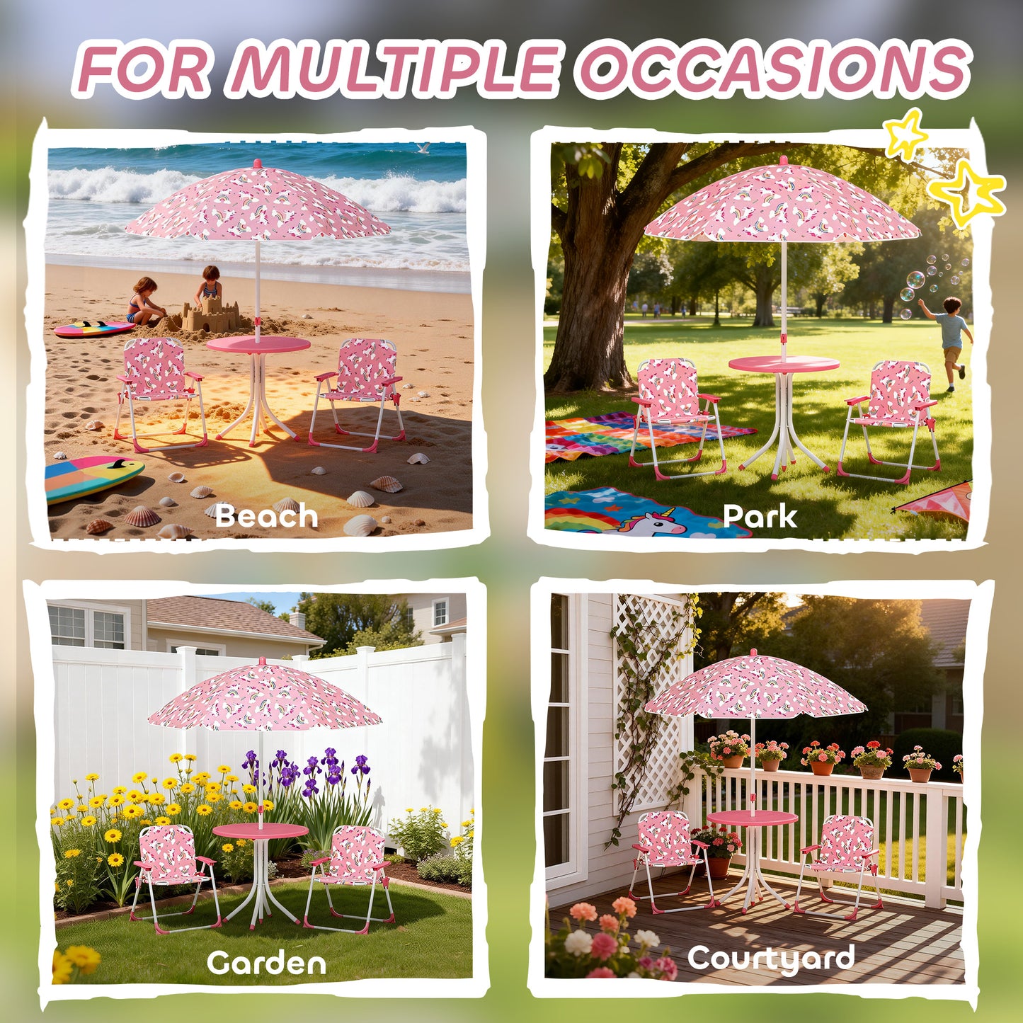 Kids Patio Table and Chair Set, Kids Garden Furniture with Umbrella