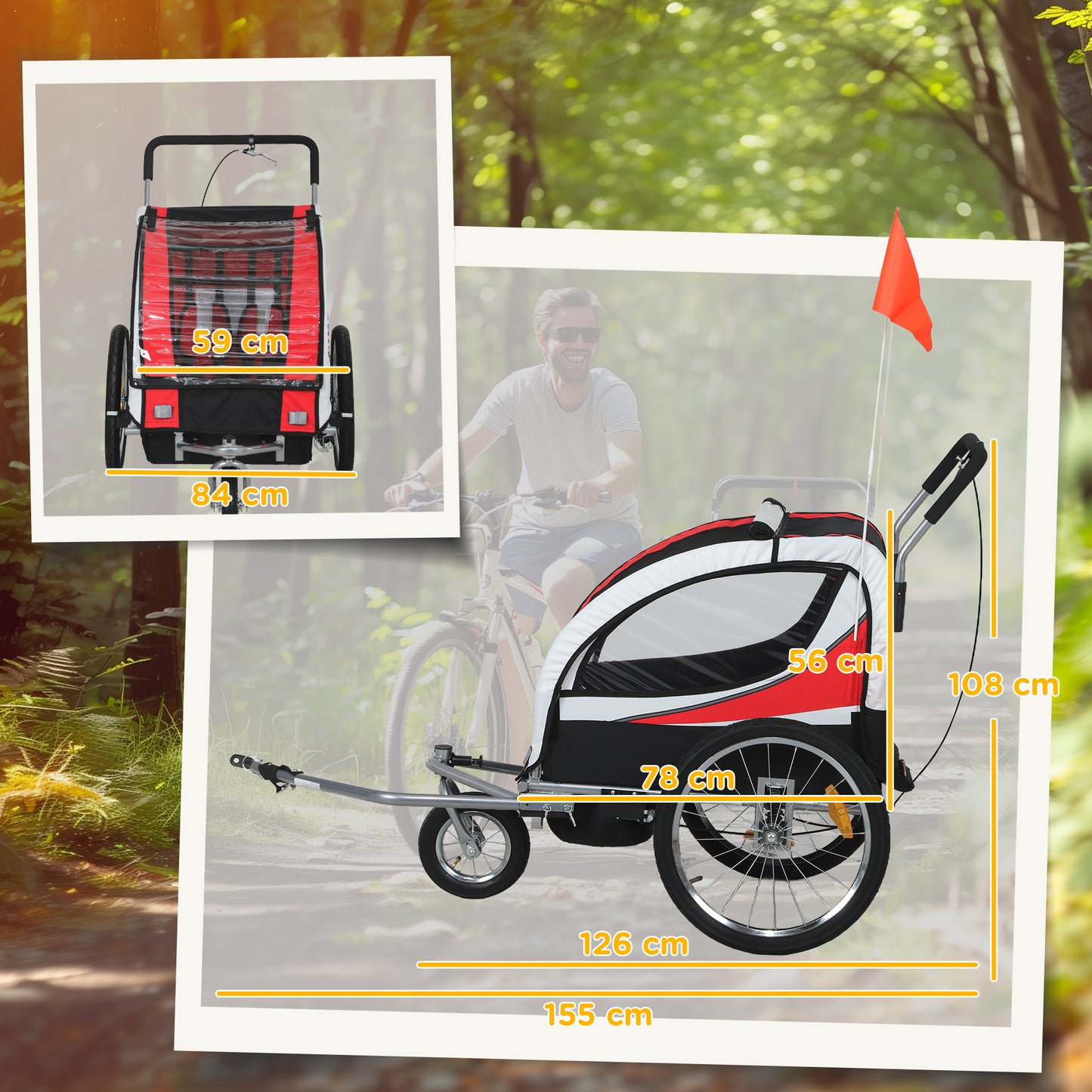 Baby Bike Trailer, Child Bicycle Trailer with 5 Point Harness