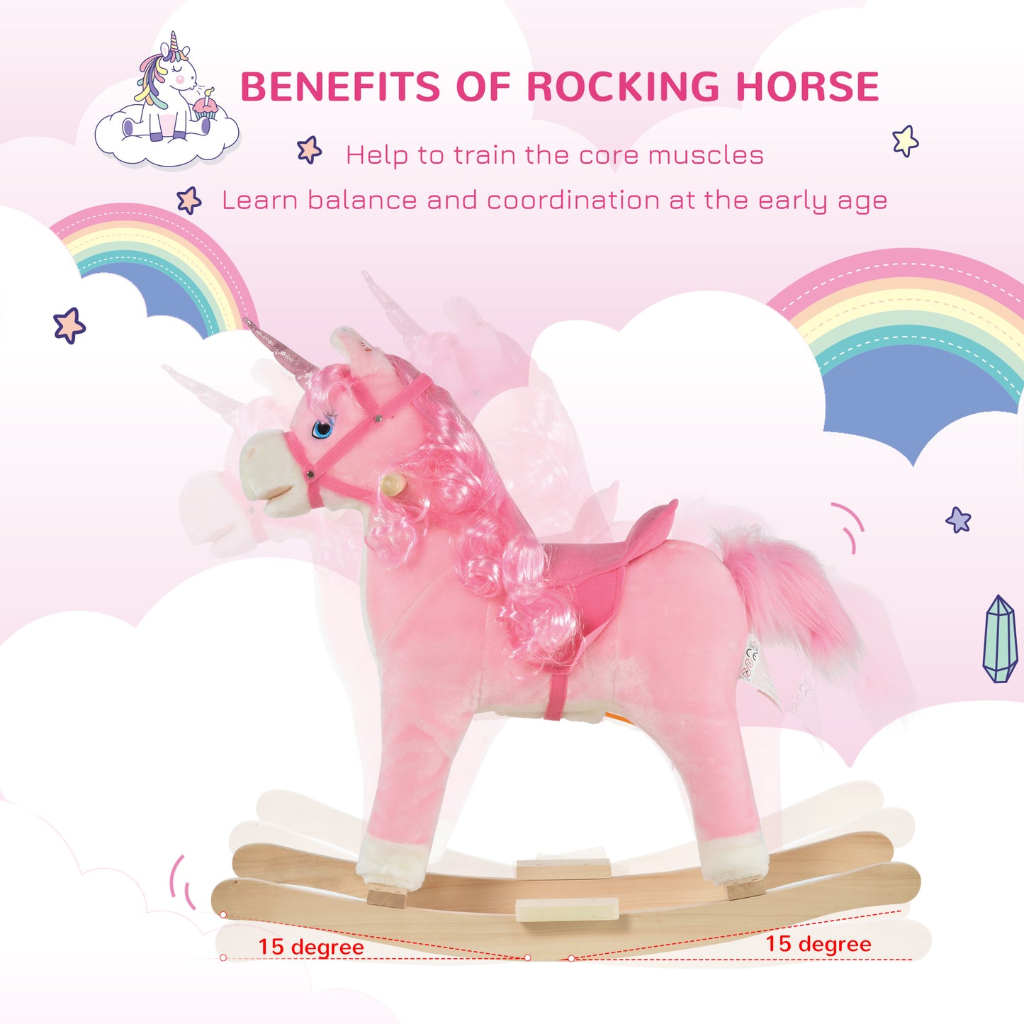 Kids Plush Rocking Horse Ride On Unicorn w/ Sound Moving Mouth