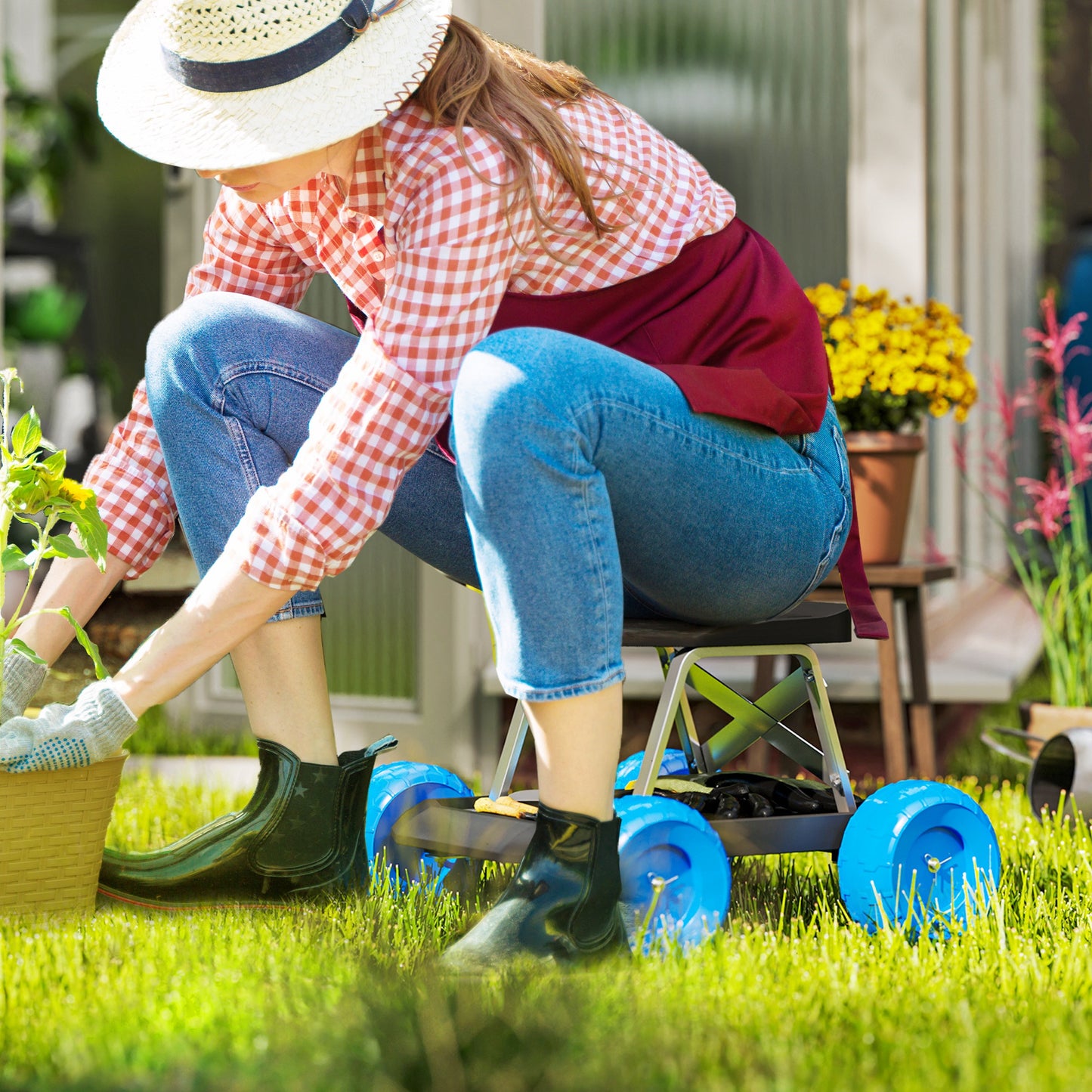 Garden Storage Cart, with Top Seat