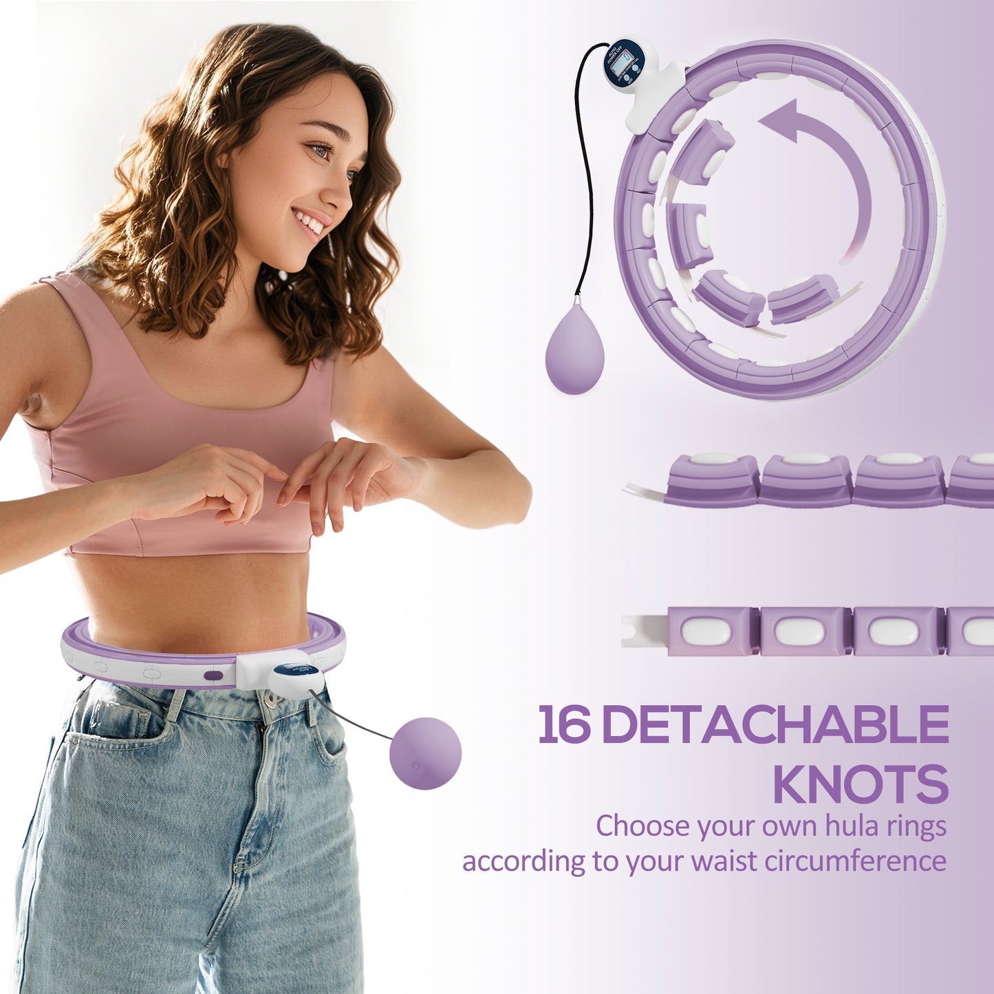 Smart Weighted Hula Hoop, Massage Hula Ring w/ 16 Detachable Knots