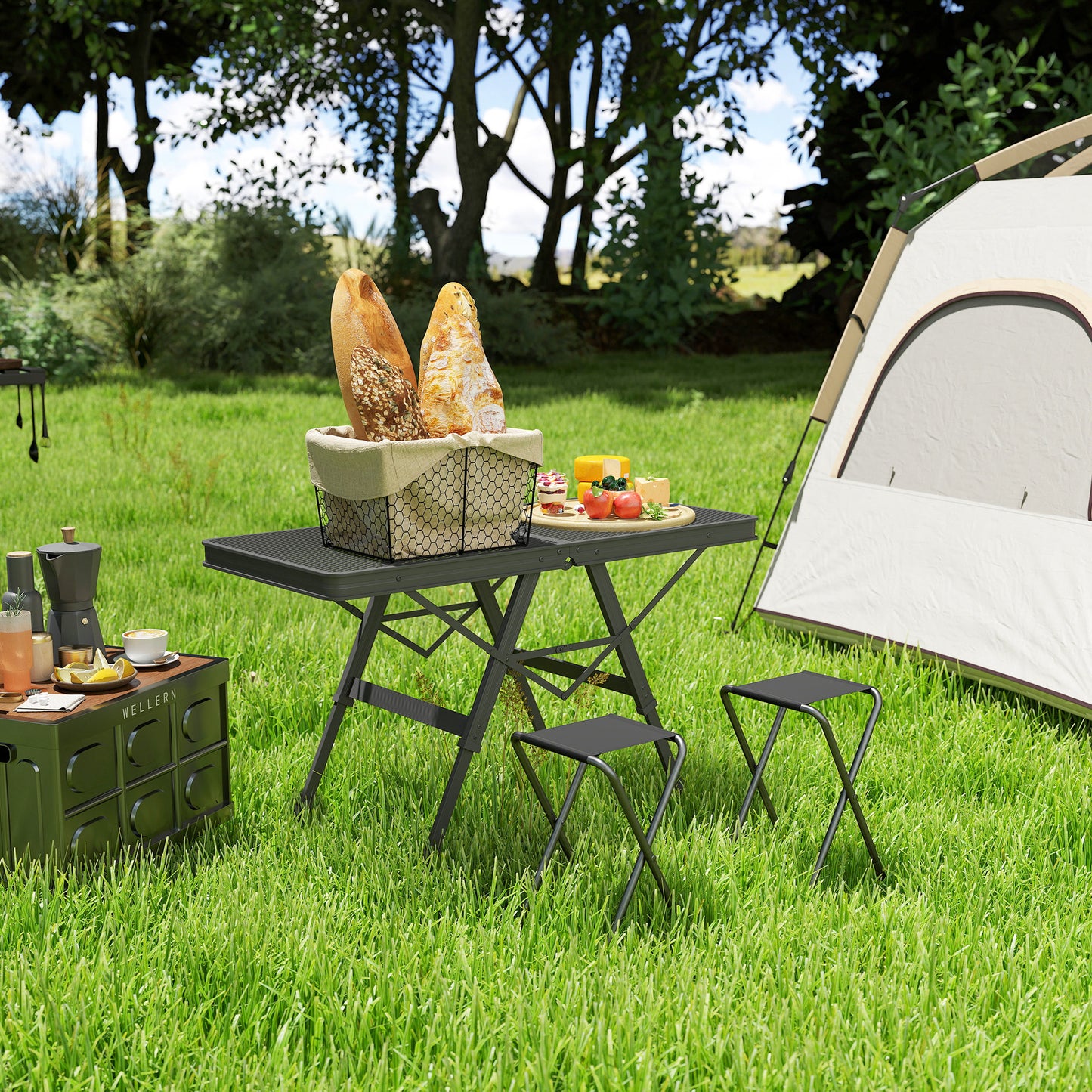 3 ft Folding Camping Table w/ Adjustable Heights