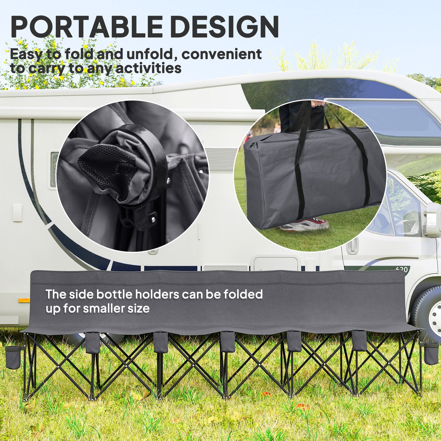 6 Seater Folding Camping Chair with Cup Holder & Carry Bag