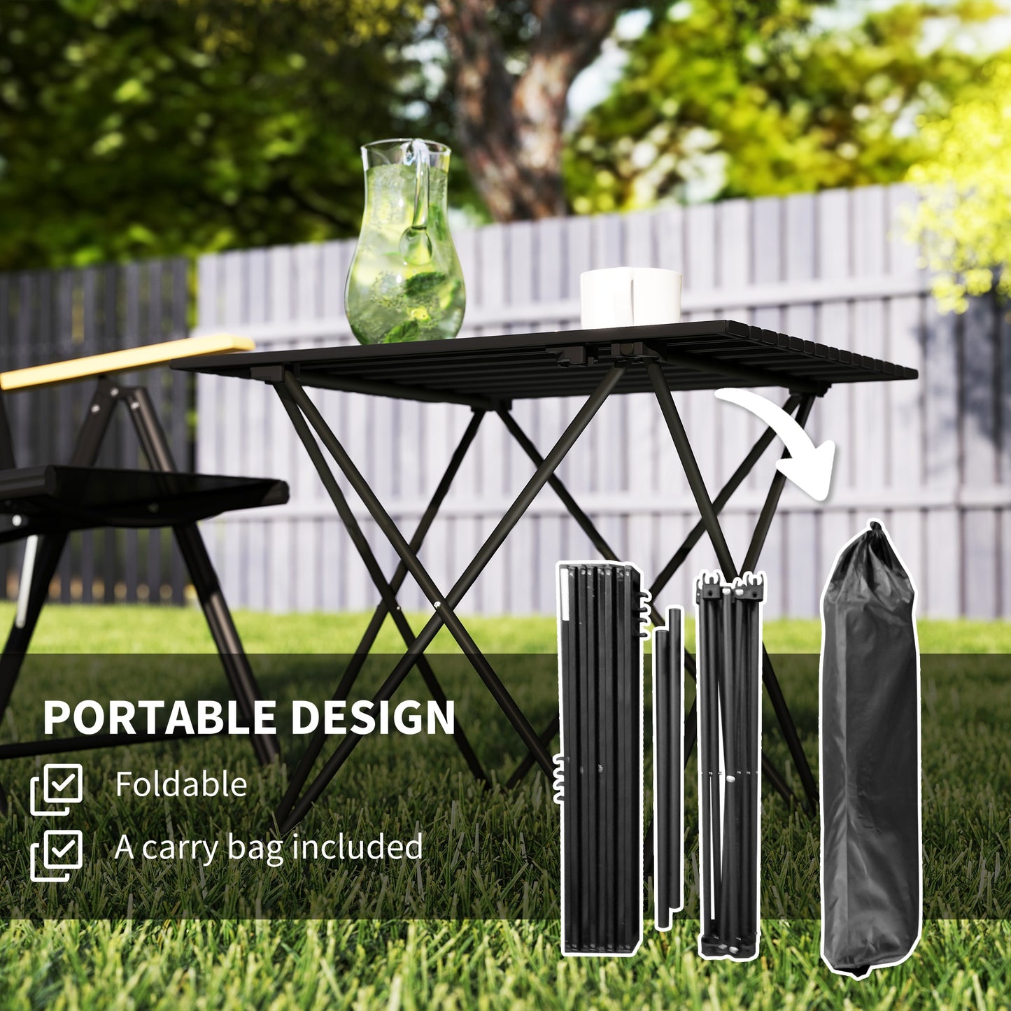 Folding Camping Table, Lightweight Metal Picnic Table with Carry Bag