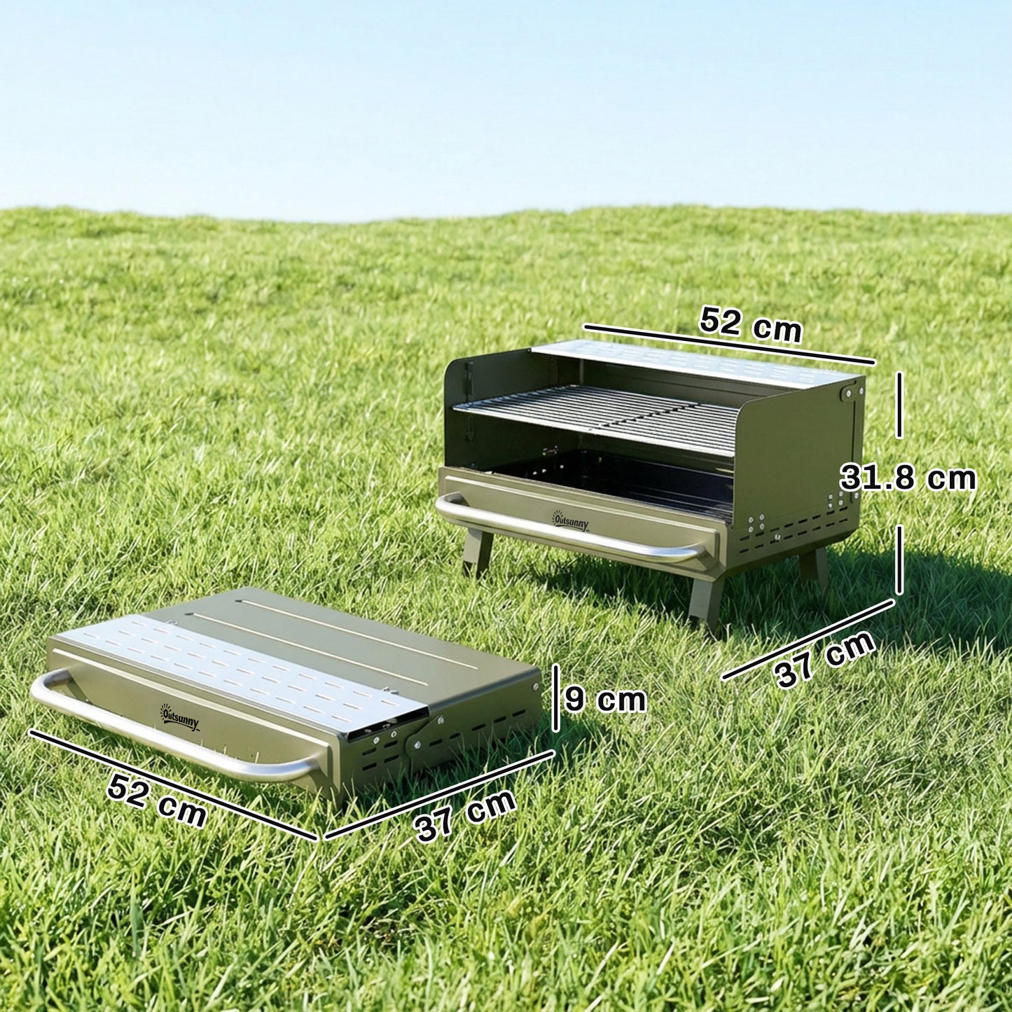 Portable BBQ Grill, Charcoal Barbecue Grill with Adjustable Grates