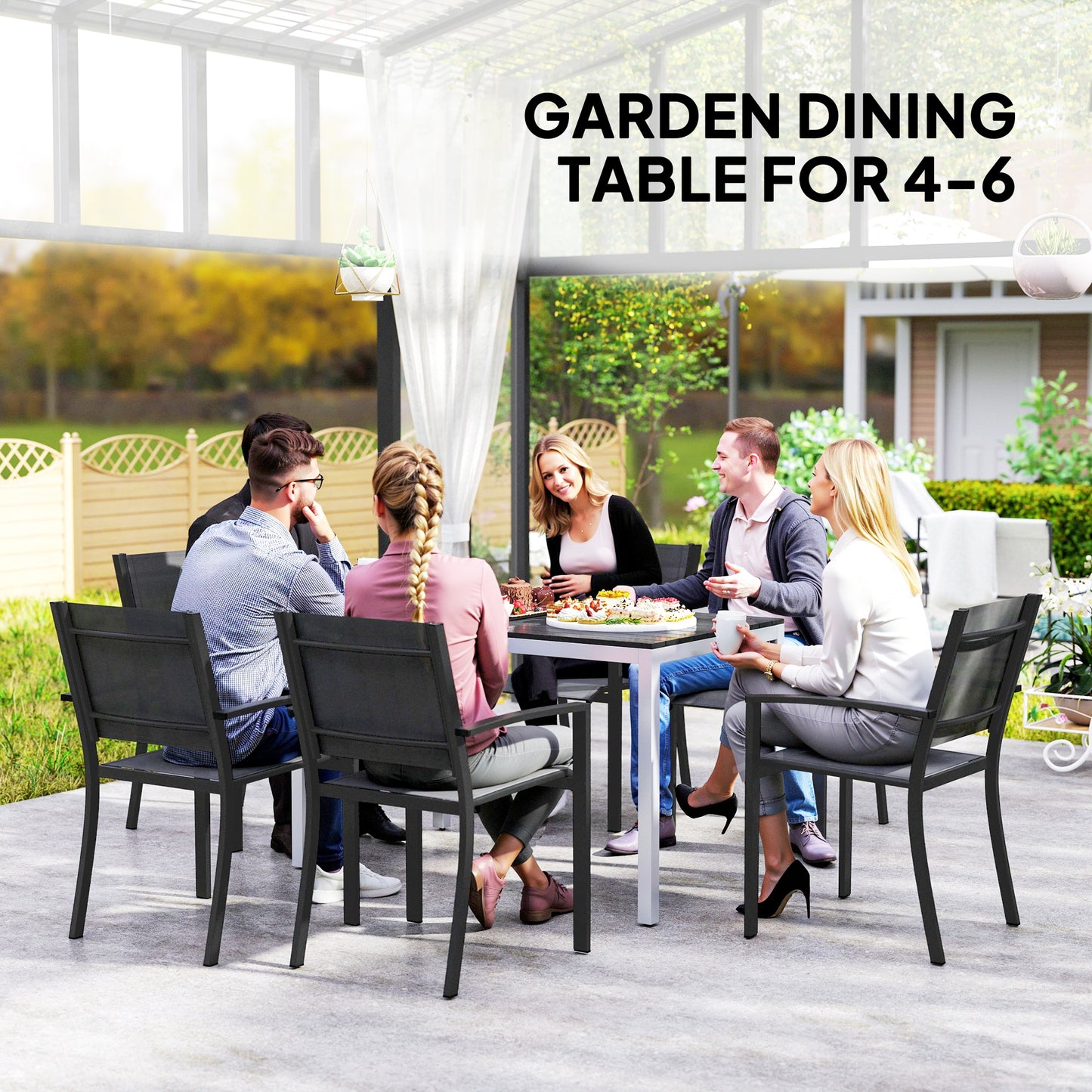 Garden Table for 4-6, 120 x 70 cm Outdoor Dining Table