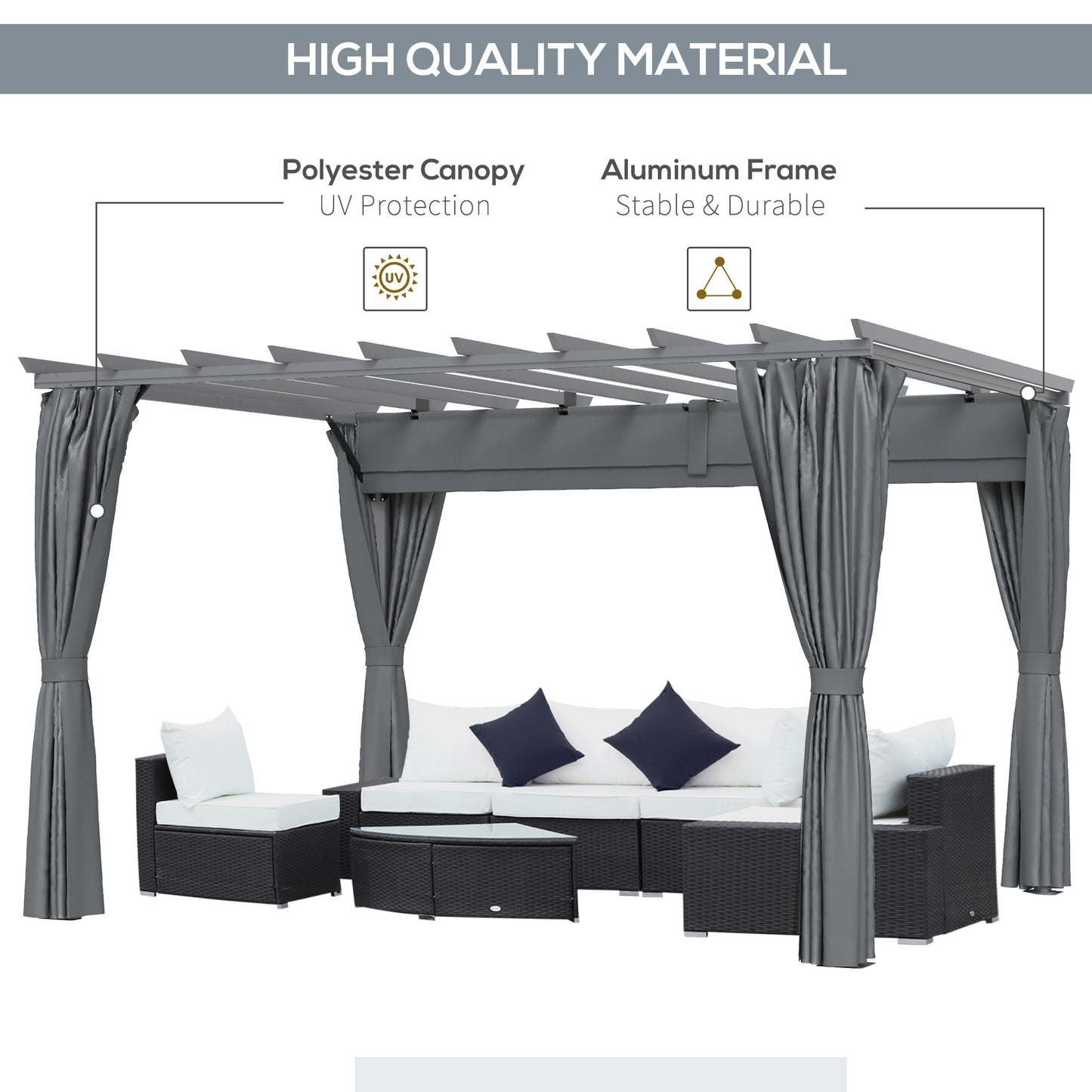 3.6 x 3(m) Outdoor Pergola Gazebo with Retractable Canopy
