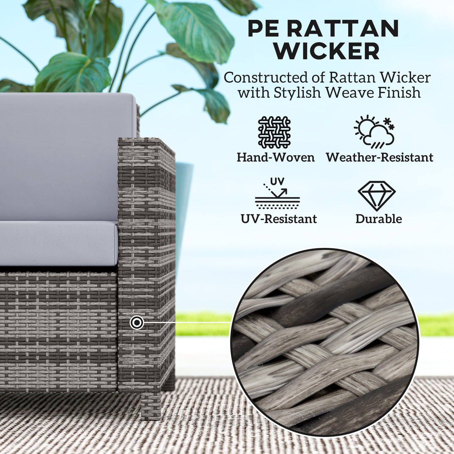 Rattan Sofa, 2 Seater Garden Furniture with Soft Padded Cushion (3)