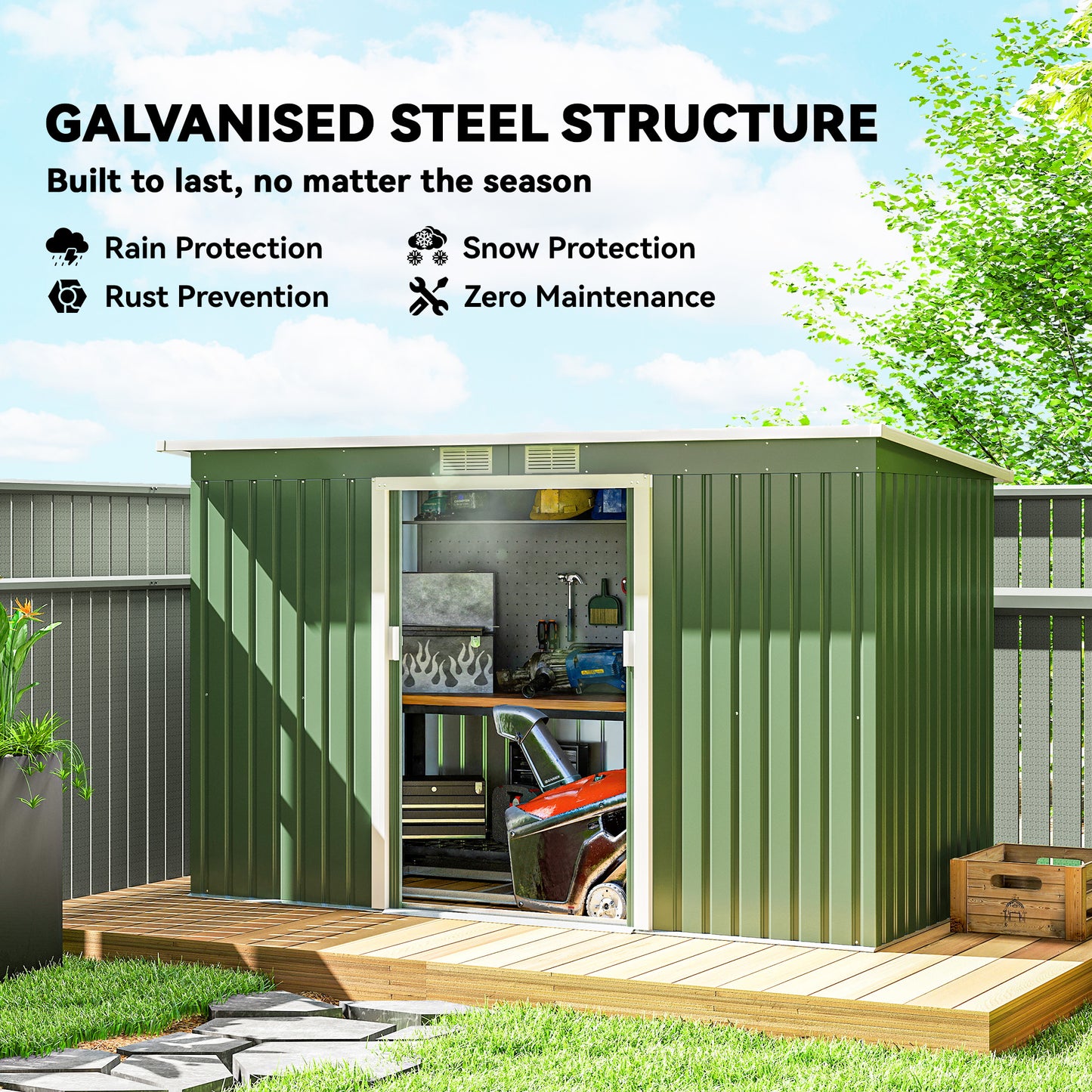 9ft x 4ft Metal Garden Shed, Outdoor Tool House with Foundation Kit