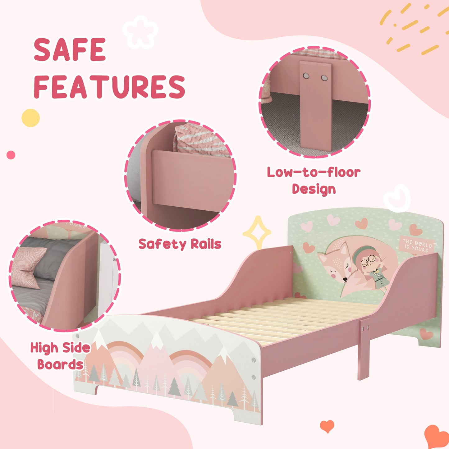 Toddler Bed Frame, Kids Dressing Table with Mirror and Stool