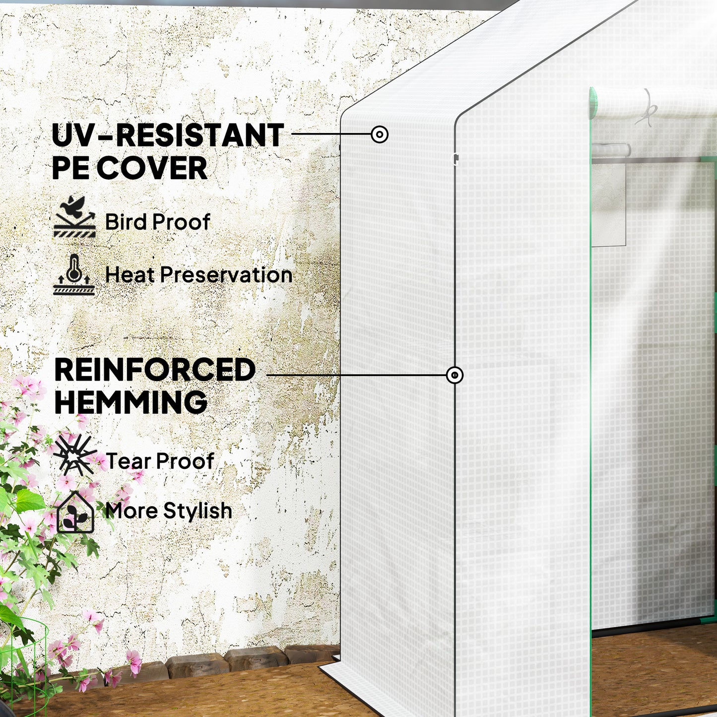 143 x 74cm Walk-In Greenhouse, with Shelves