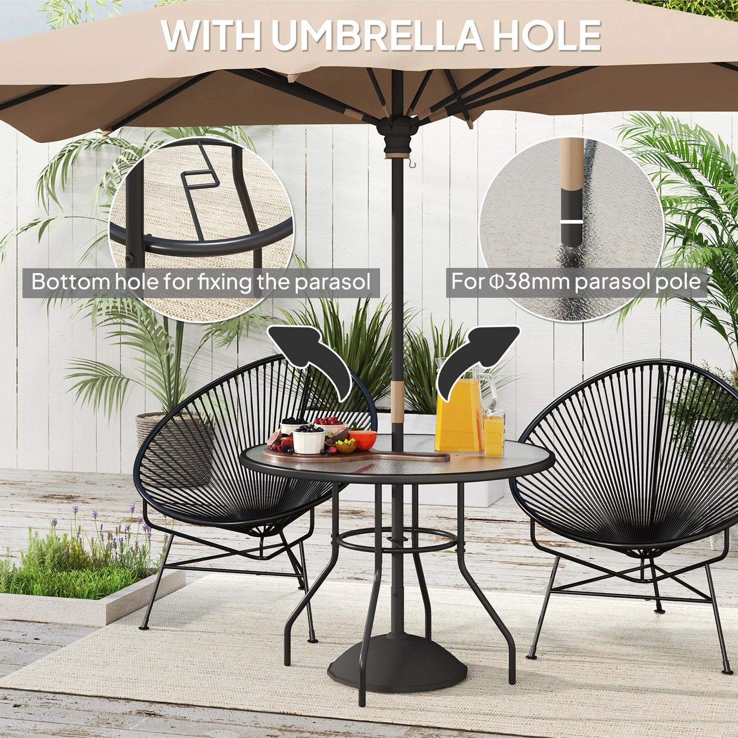 Glass-Top Garden Table, with Parasol Hole