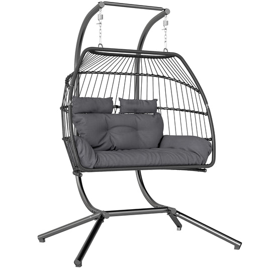 Rattan Double Hanging Egg Chair with Stand