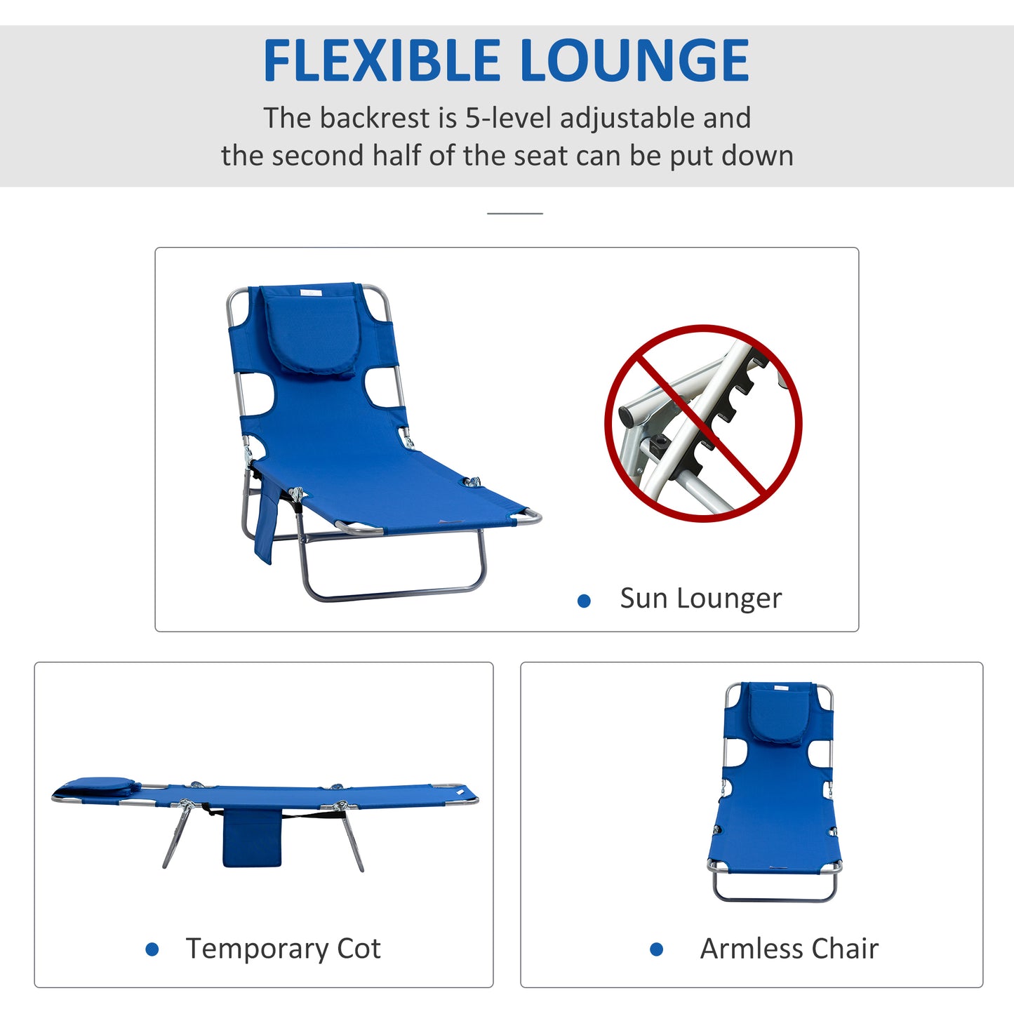 2 Pieces Foldable Sun Lounger with Reading Hole