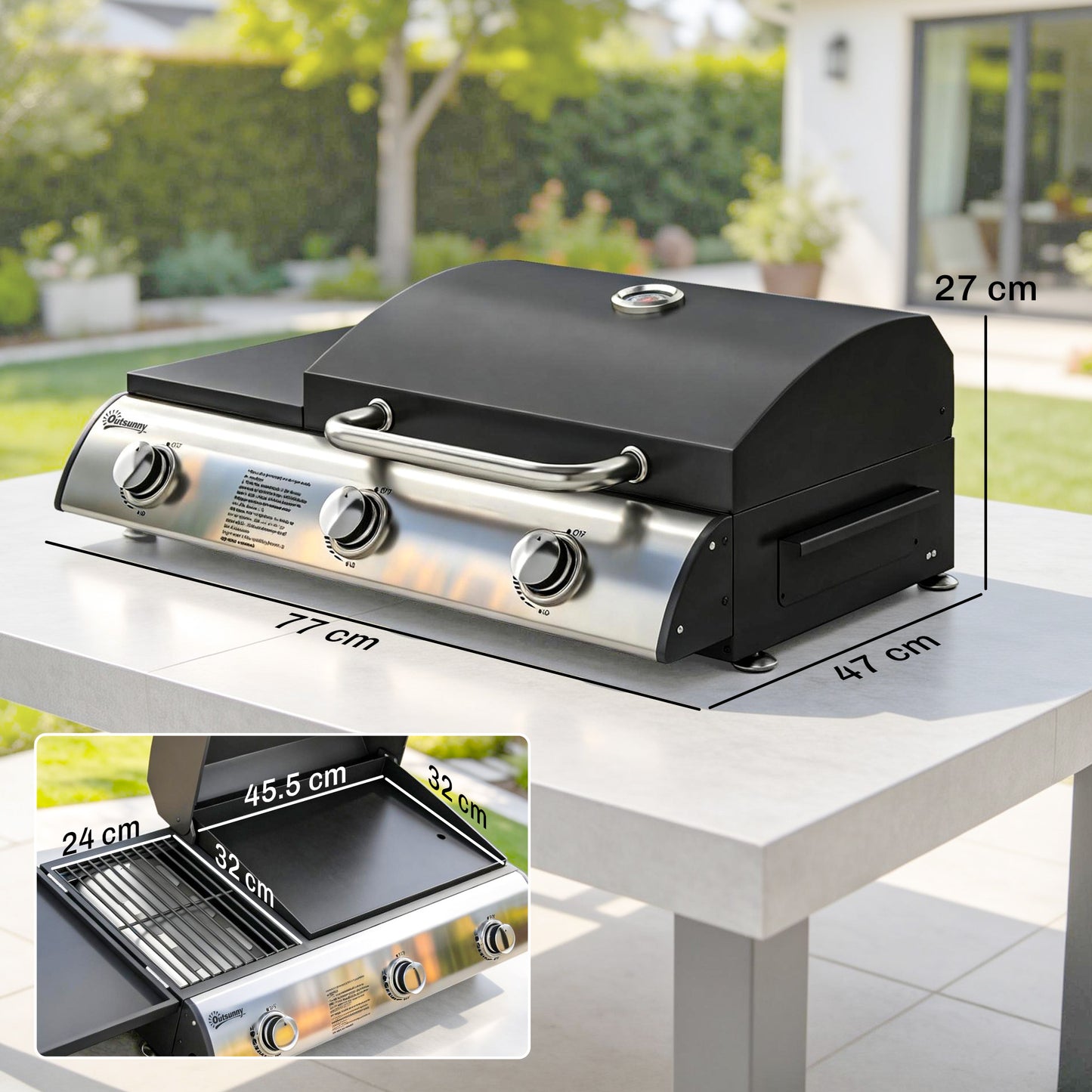 3 Burner Portable Gas Plancha BBQ Grill