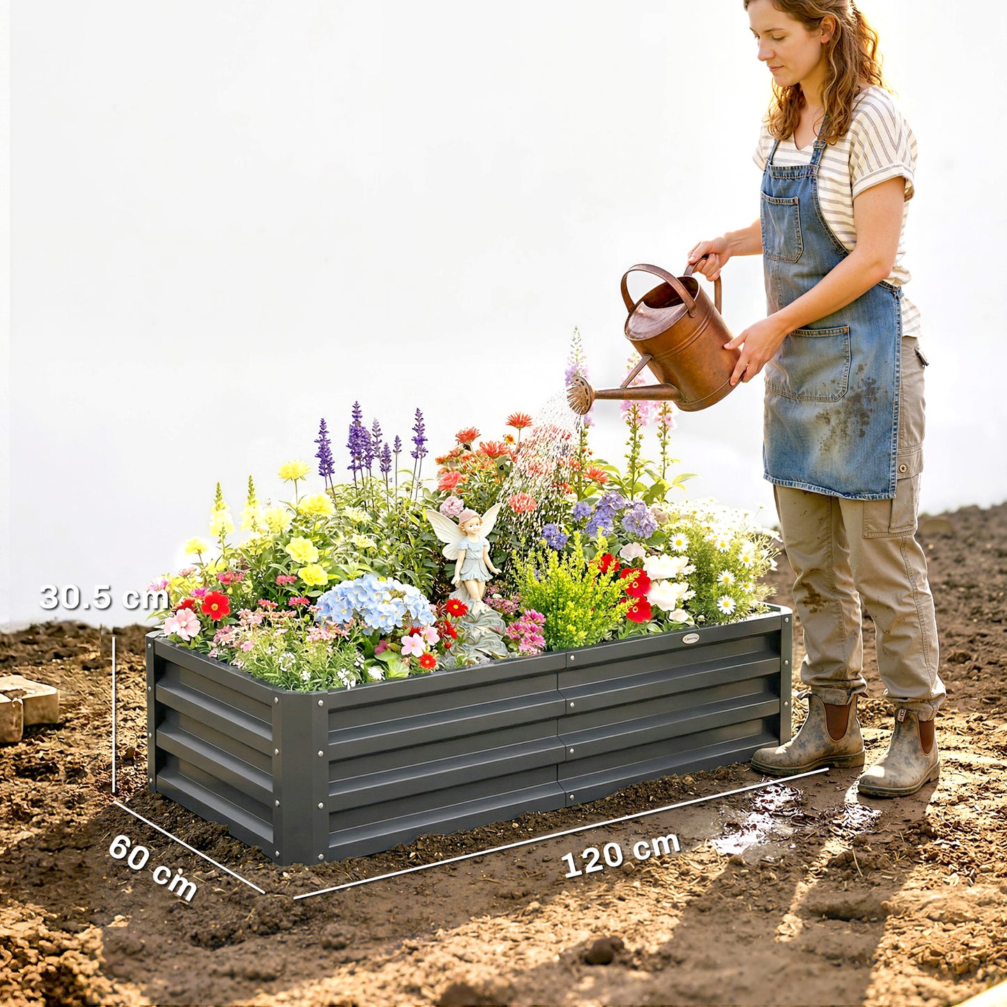 Rectangle Raised Garden Bed Box with Weatherized Steel Frame
