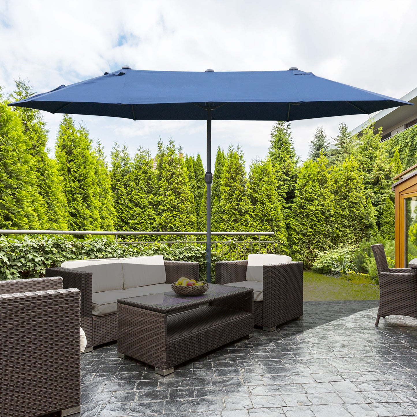 4.6M Sun Umbrella Canopy Double-sided Crank Sun Shade w/ Cross Base (1)