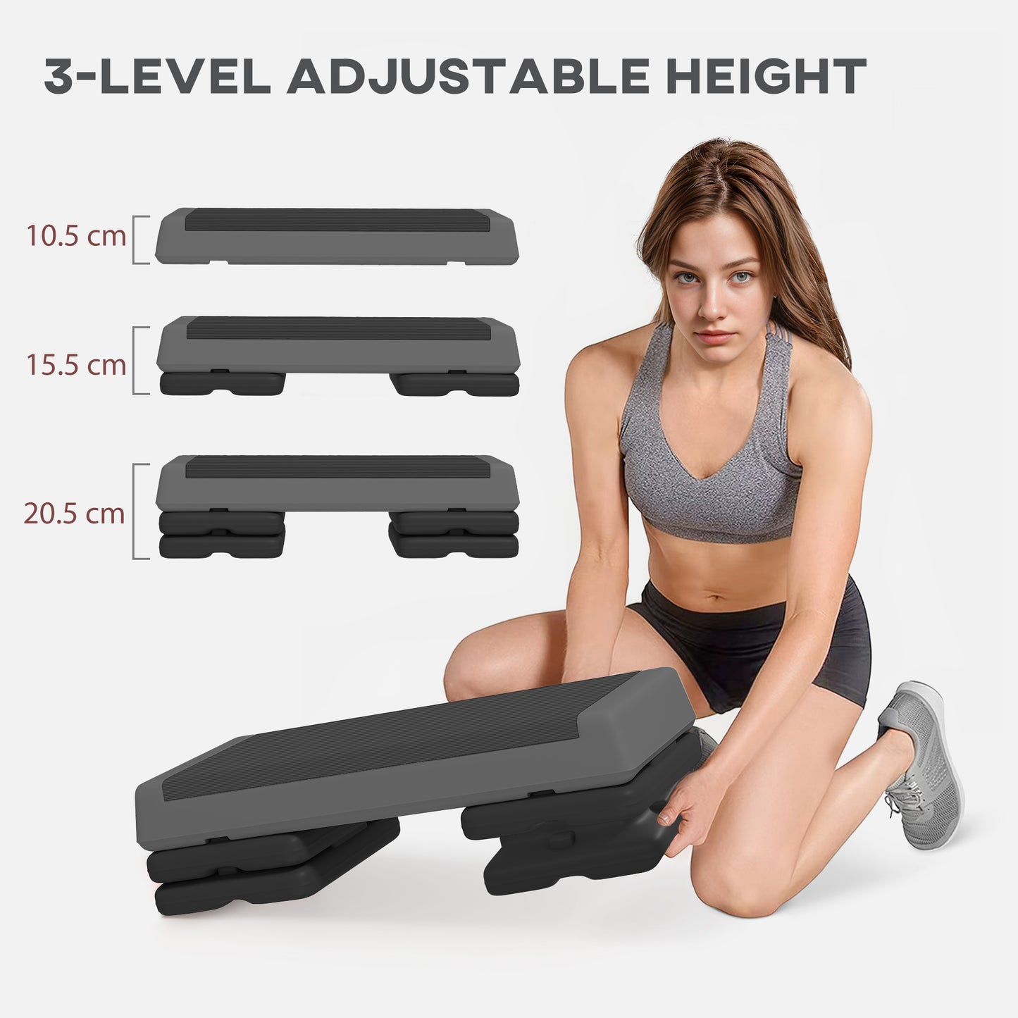 Adjustable Fitness Stepper, with Non-Slip Surface, for Home, Gym