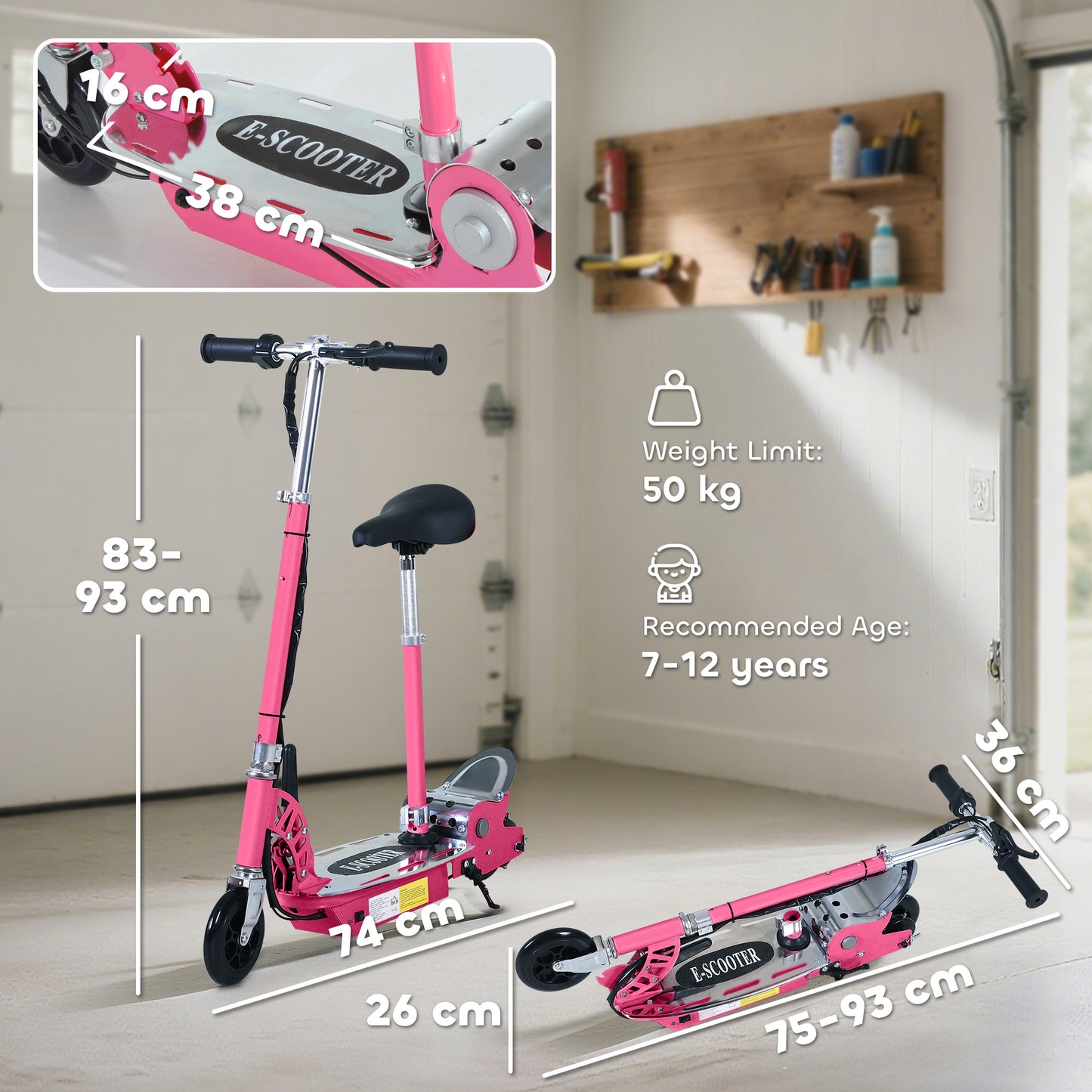Foldable Powered Scooter with Adjustable Seat, Brake