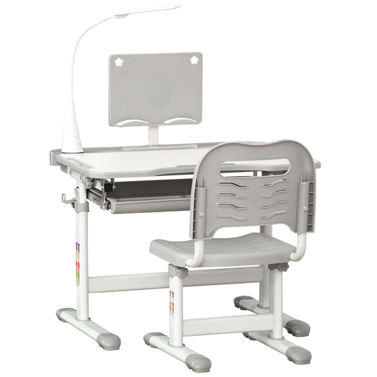Kids Study Desk and Chair Set w/ Adjustable Height, Storage, Drawer