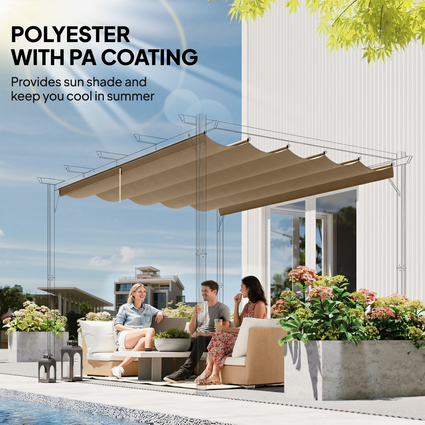 Retractable Pergola Cover, 3.5 x 2.6 m Replacement Canopy Fabric