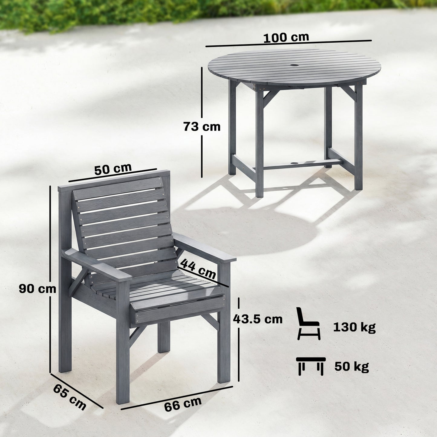 5 Pieces Garden Dining Set with Parasol Hole
