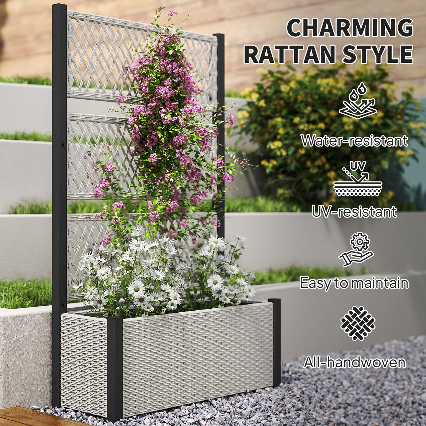 Garden Planter Box with Trellis, Liner for Climbing Plants