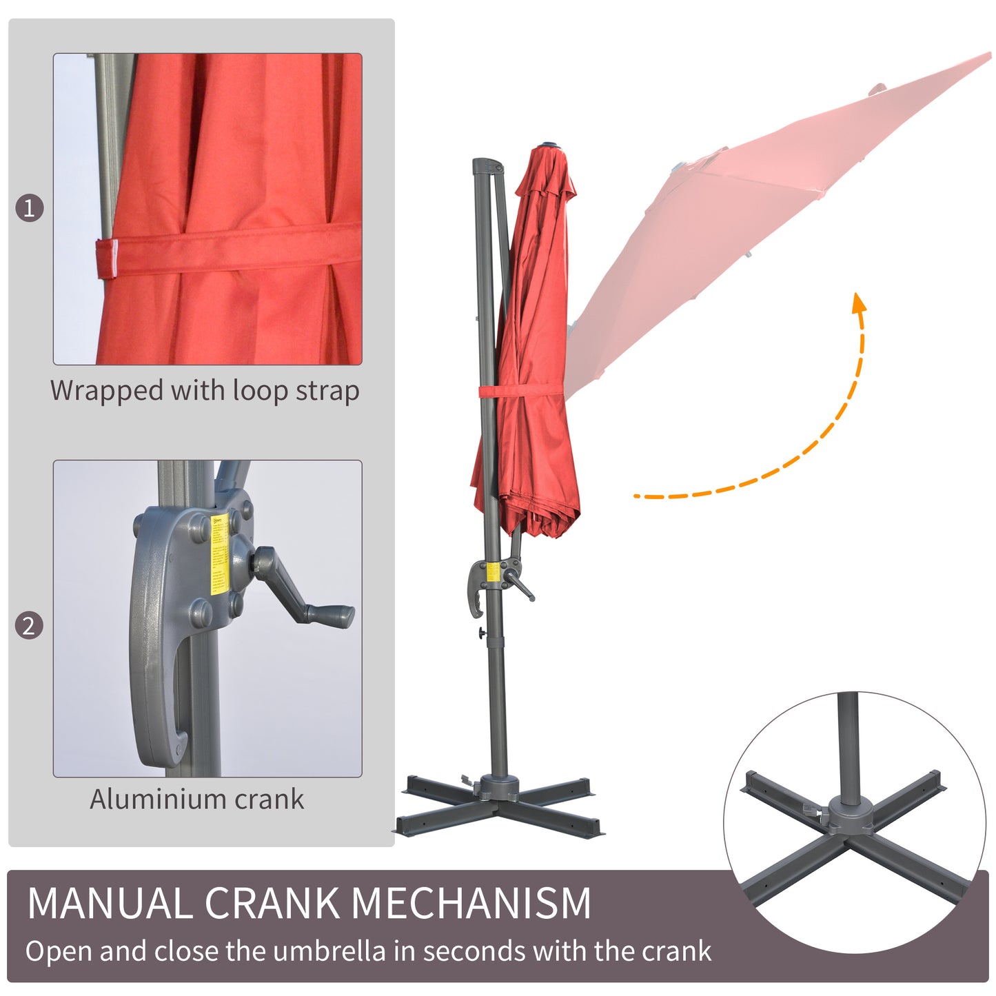 3 x 3(m) Cantilever Parasol with Cross Base Crank Handle