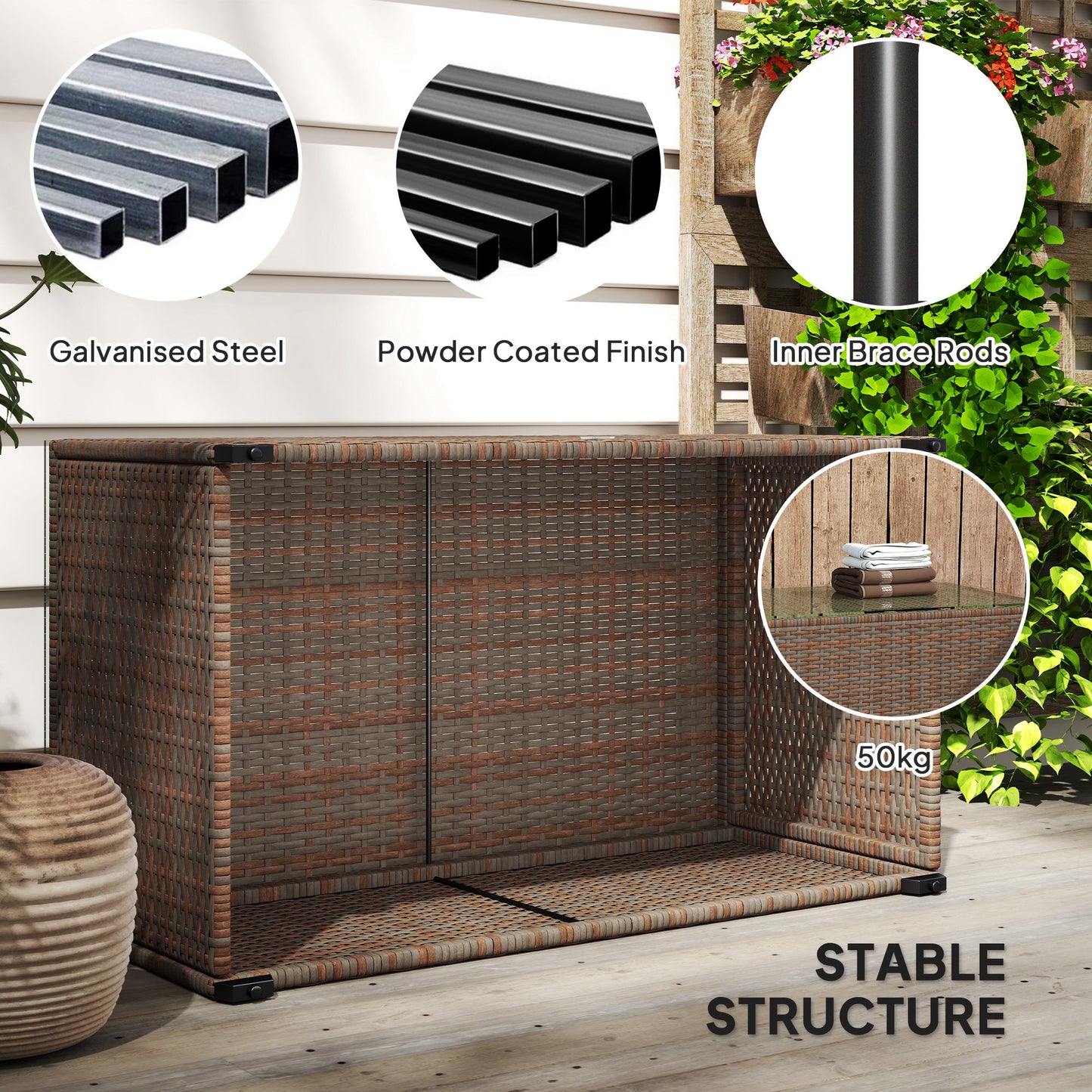 90 x 50cm Glass-Top Rattan Side Table