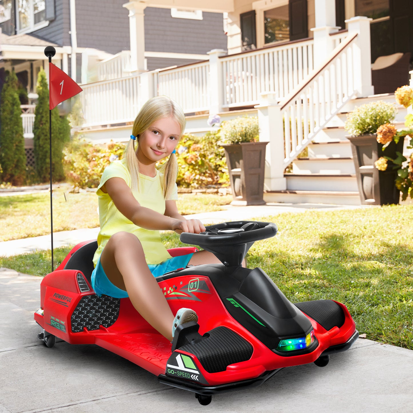 12V Kids Electric Go Kart with Music, LED Lights, Slow Start