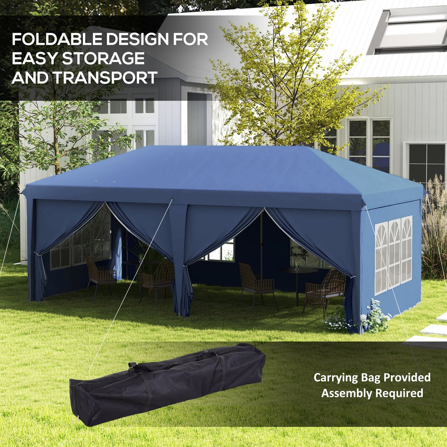 3 x 6m Pop-Up Gazebo, with Curtain Walls and Windows