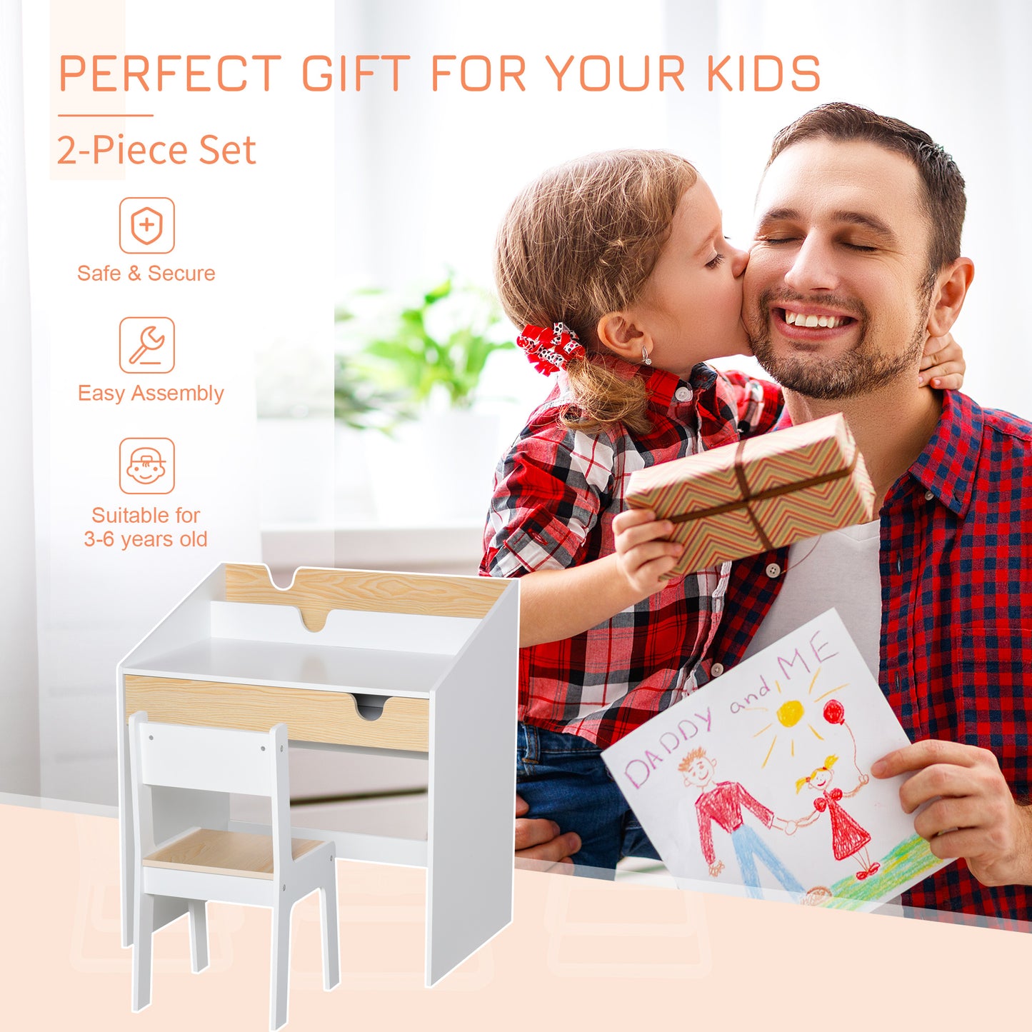 Kids Desk and Chair Set 2 Pieces Children Study Table