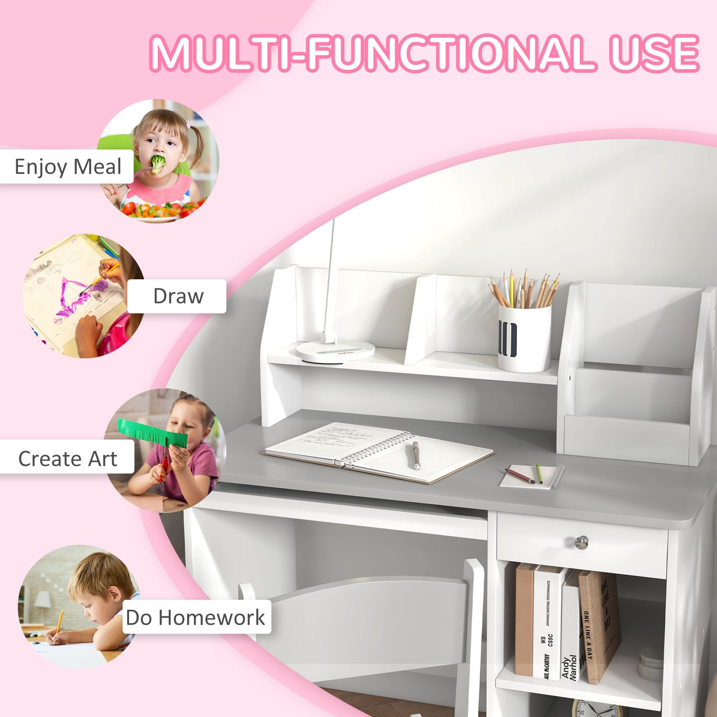 Two-Piece Kids Desk and Chair Set with Storage, for Ages 5-8 Years